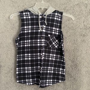 Black and White Plaid Hooded Tank